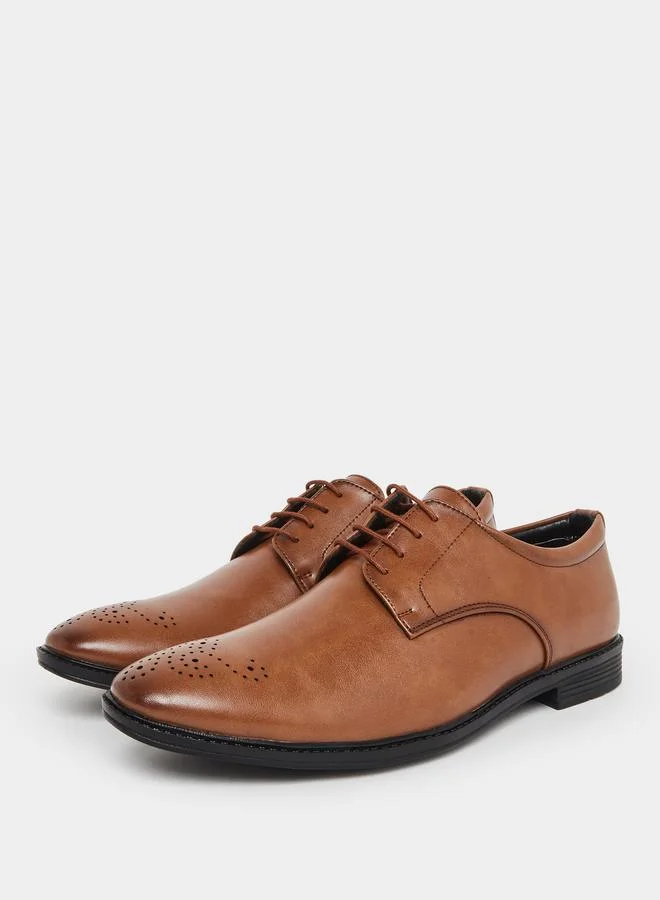 Styli Men Tan Leather Derby Shoes